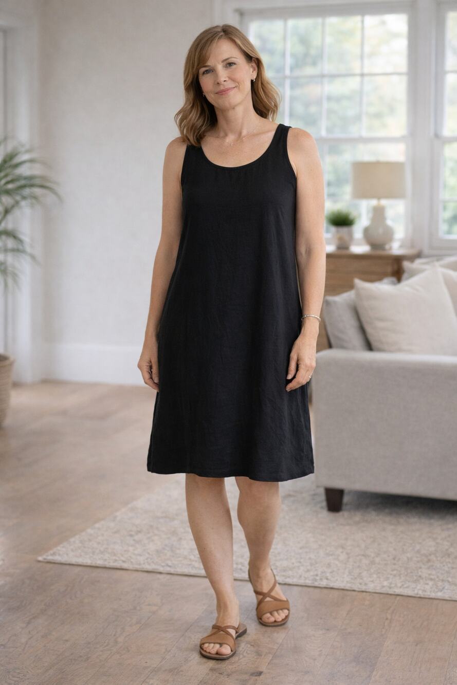 Black Cotton A Line Dress Petite Small India Handwork Minimalist Tank Shift